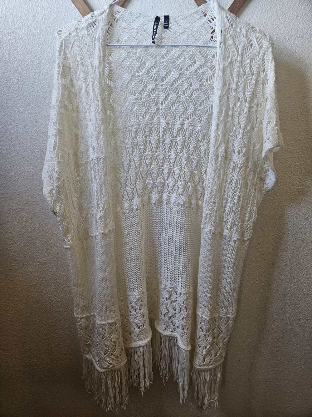 HeartSoul Cream Crochet Fringe Kimono Cardigan